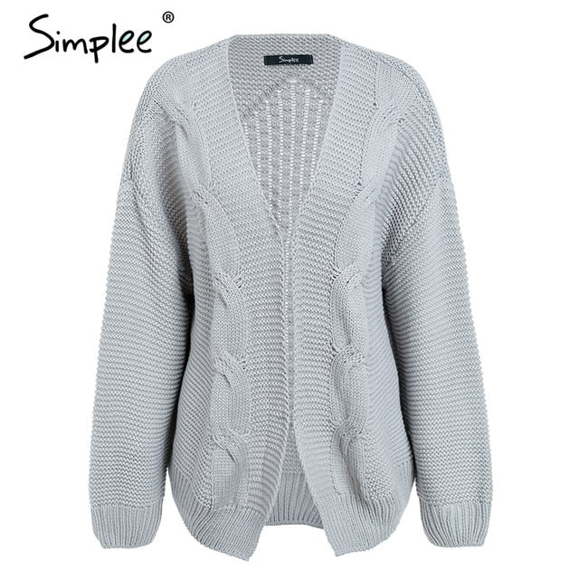 Simplee Elegant warm autumn winter sweater cardigan women Twist  knitted winter sweater cardigan Casual autumn grey cardigan