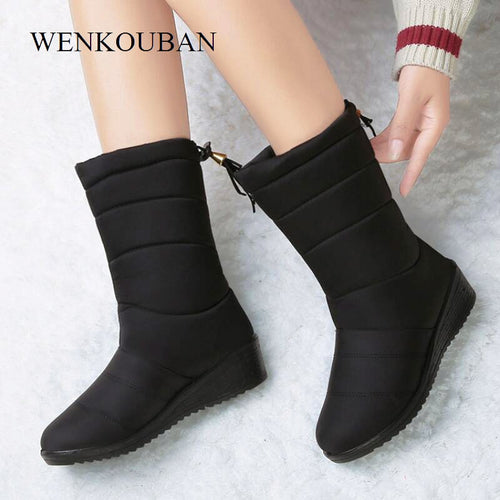 Waterproof Winter Boots Female Shoes Mid-Calf Down Boots Women Warm Ladies Snow Bootie Wedge Rubber Plush Botas Mujer 2019