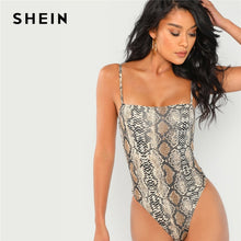 Load image into Gallery viewer, SHEIN Multicolor Snake Skin Print Cami Bodysuit Casual Spaghetti Strap Sleeveless Animal Print Women Autumn Elegant Bodysuits