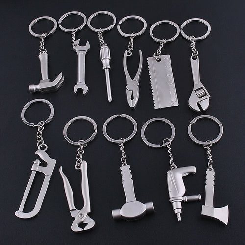 TAFREE Fashion Tools Keychains Spanner,Hammer,Saw,Axe,Wrench,Electrodrill,Scissors Alloy Pendants with Chains useful Key chains