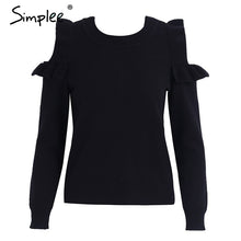 Load image into Gallery viewer, Simplee Elegant cold shoulder knitted sweater women jumper Casual long sleeve sweater female Autumn winter ladies pullover 2018