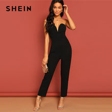 Load image into Gallery viewer, SHEIN Black Zip Back Sweetheart Neck Tube Jumpsuit Sexy Plain Strapless Sleeveless Women Summer Maxi Elegant Party Jumpsuits