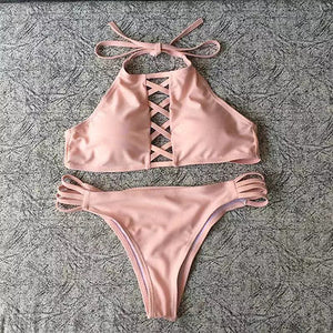 Women Bandage Bikini Set Push-up Padded Bra Bathing Suit High Quality Halter Swimsuit Swimwear
