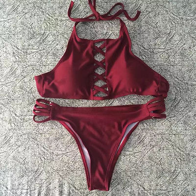 Women Bandage Bikini Set Push-up Padded Bra Bathing Suit High Quality Halter Swimsuit Swimwear