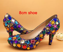 Load image into Gallery viewer, Women wedding shoes with matching bags Multicolored Crystal High heels platform shoes Ladies Paty Dress shoes women Pumps