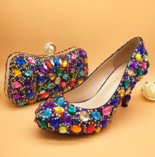Load image into Gallery viewer, Women wedding shoes with matching bags Multicolored Crystal High heels platform shoes Ladies Paty Dress shoes women Pumps
