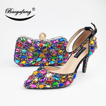 Load image into Gallery viewer, Women wedding shoes with matching bags Multicolored Crystal High heels platform shoes Ladies Paty Dress shoes women Pumps